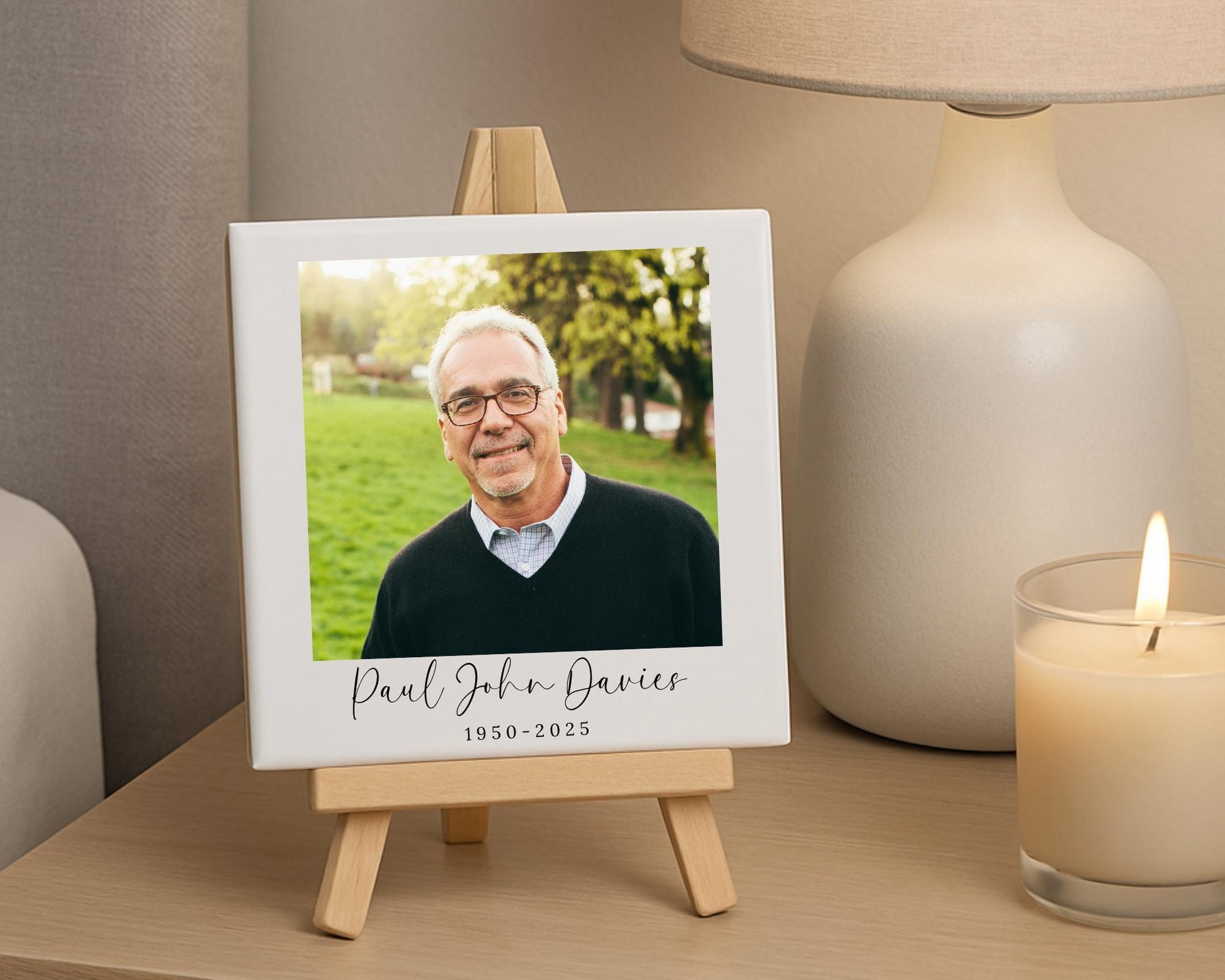 Personalised Memorial Ceramic Photo Tile With Text Polaroid Style Gift