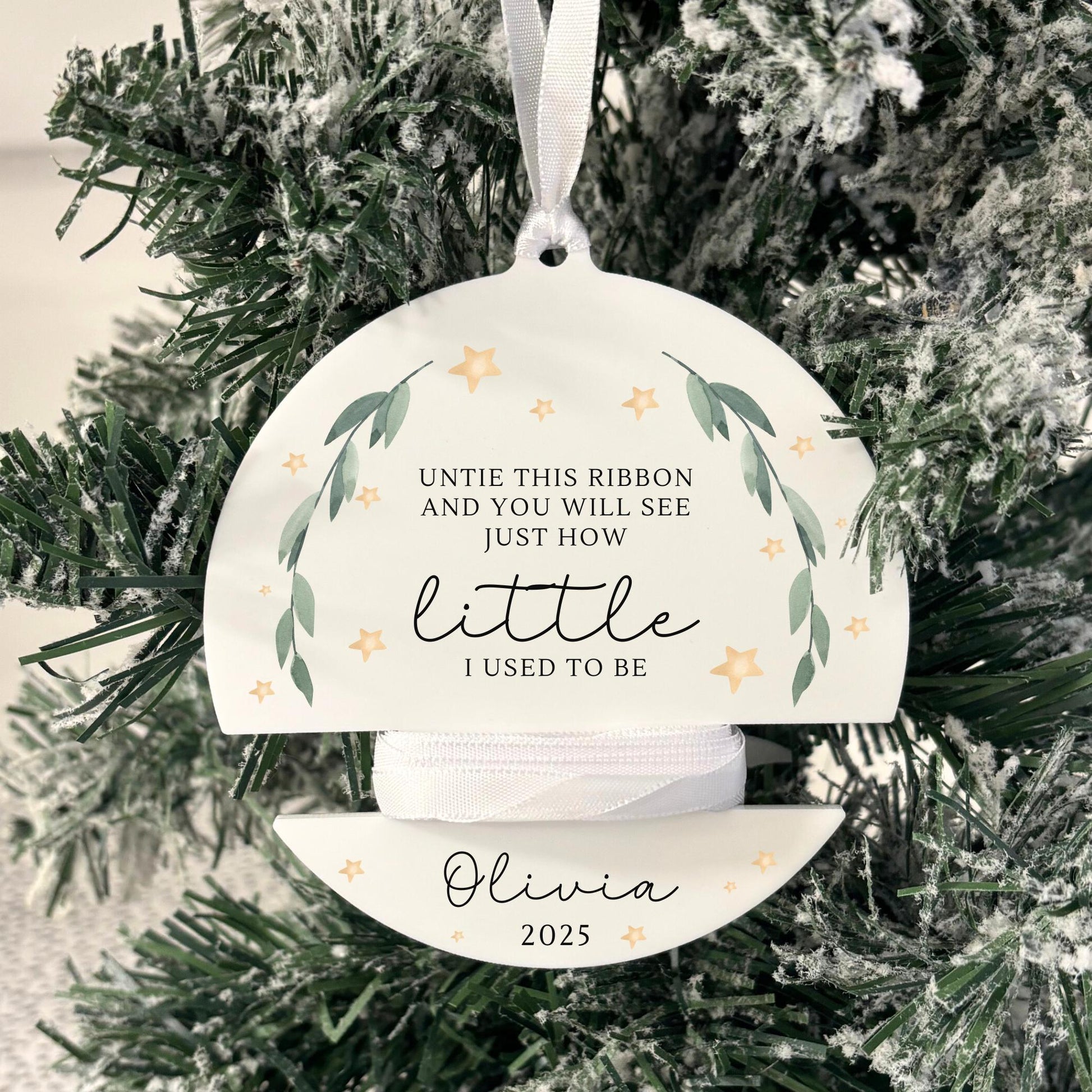 Childs Height Bauble Personalised Christmas Decoration Ribbon Baby Keepsake