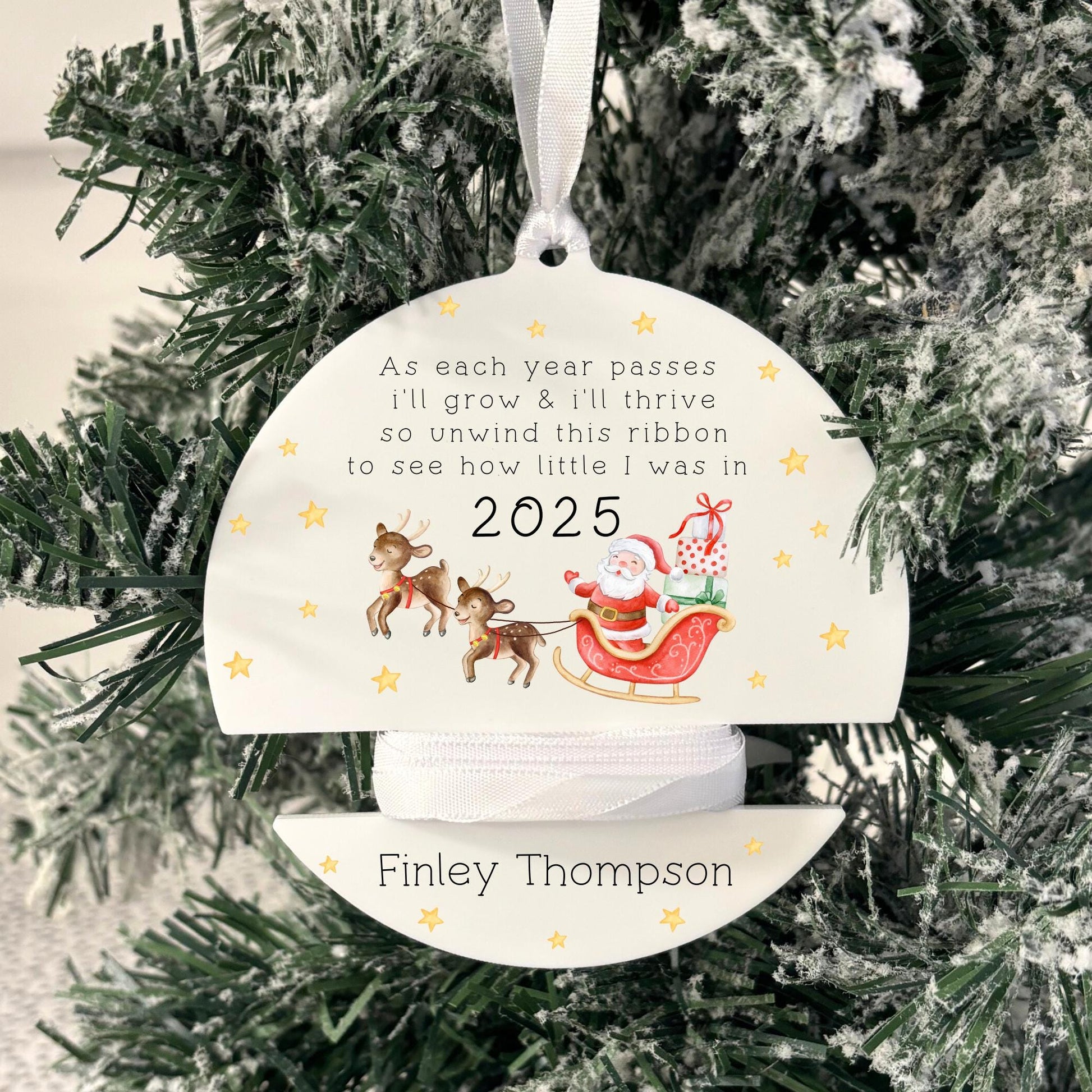Childs Height Bauble Personalised Christmas Decoration 2025 Ribbon Baby Keepsake