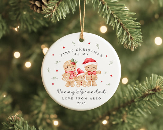 First Christmas As Nanny & Grandad Personalised Bauble Ornament Grandparents Xmas Decoration Gift