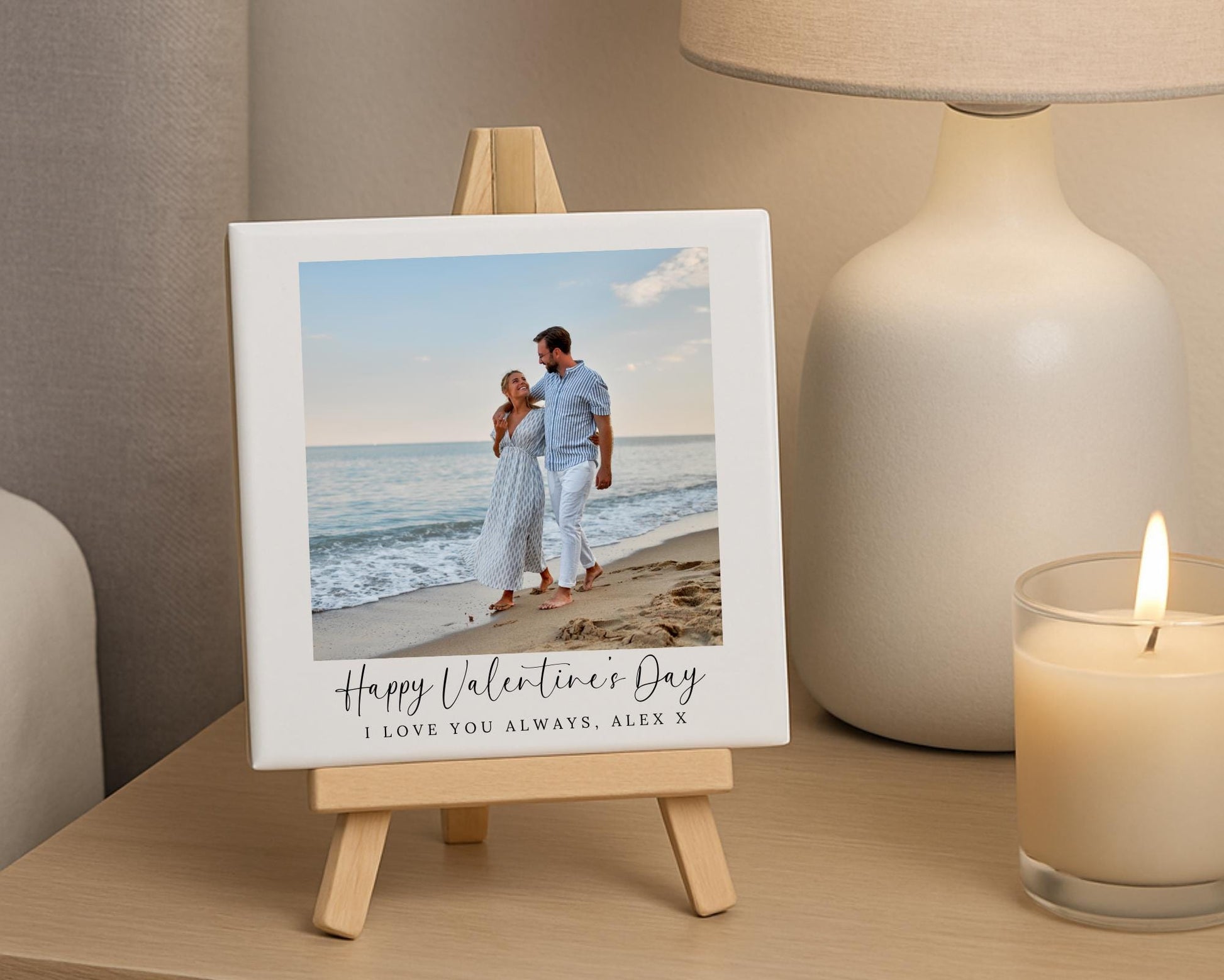 Personalised Valentine's Day Couple Ceramic Photo Tile With Text Gift