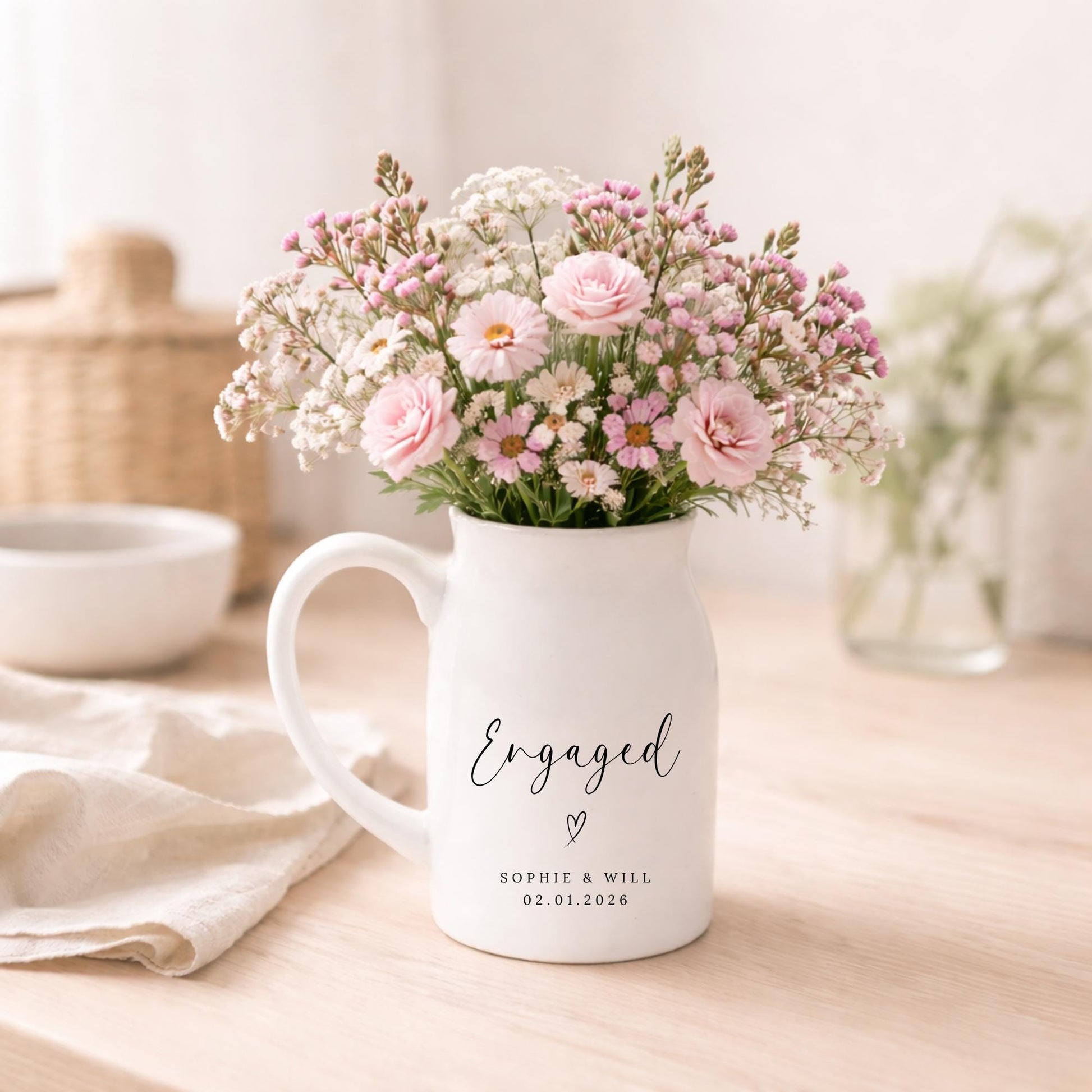 Personalised Engagement Vase Engaged Couple Ceramic Gift