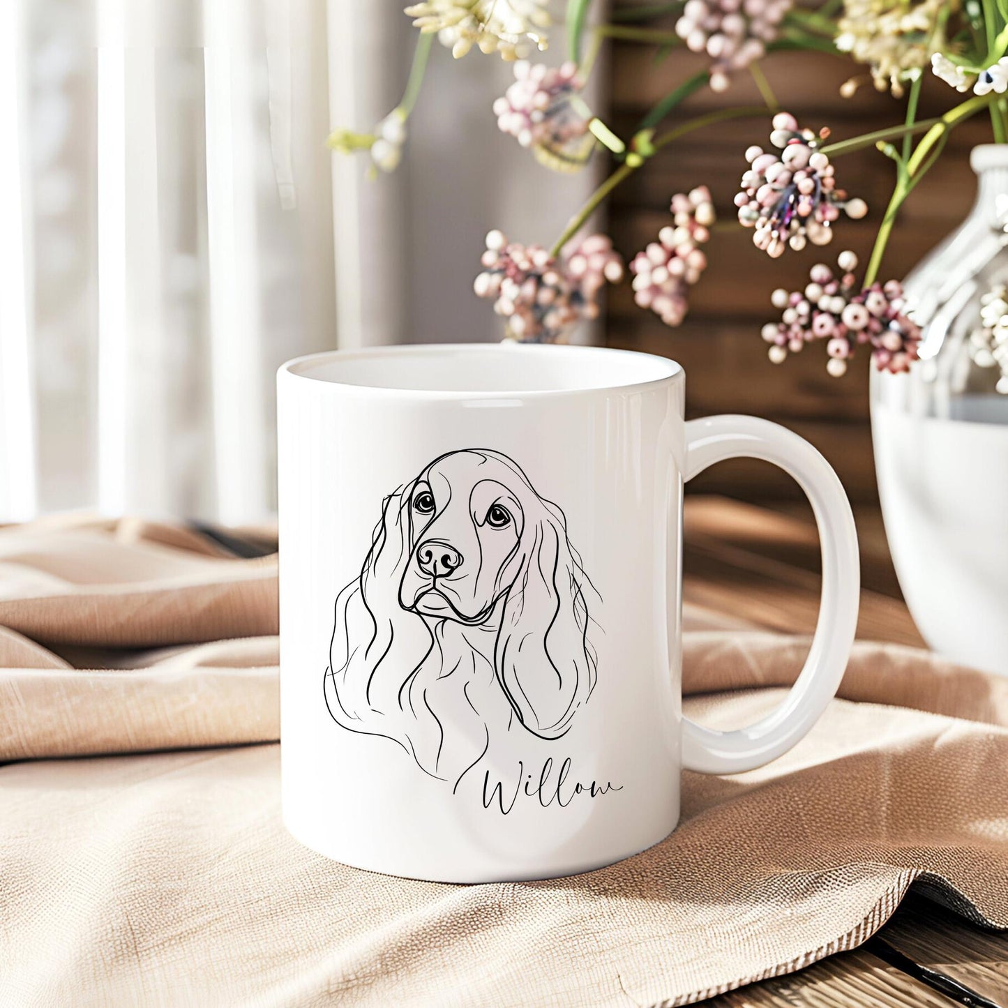 Cocker Spaniel Personalised Mug Line Art Dog Gift