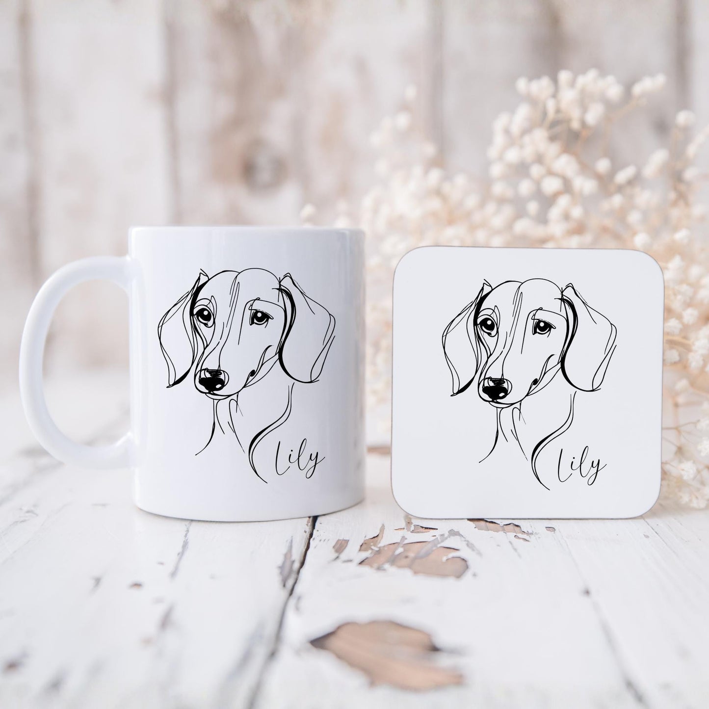 Dachshund Personalised Mug Sausage Dog Line Art Gift
