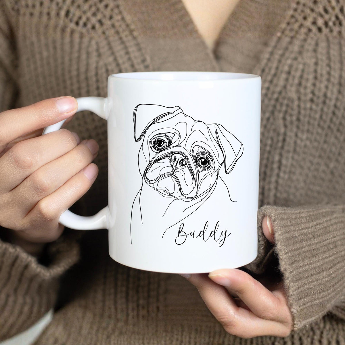 Pug Personalised Mug Line Art Dog Gift