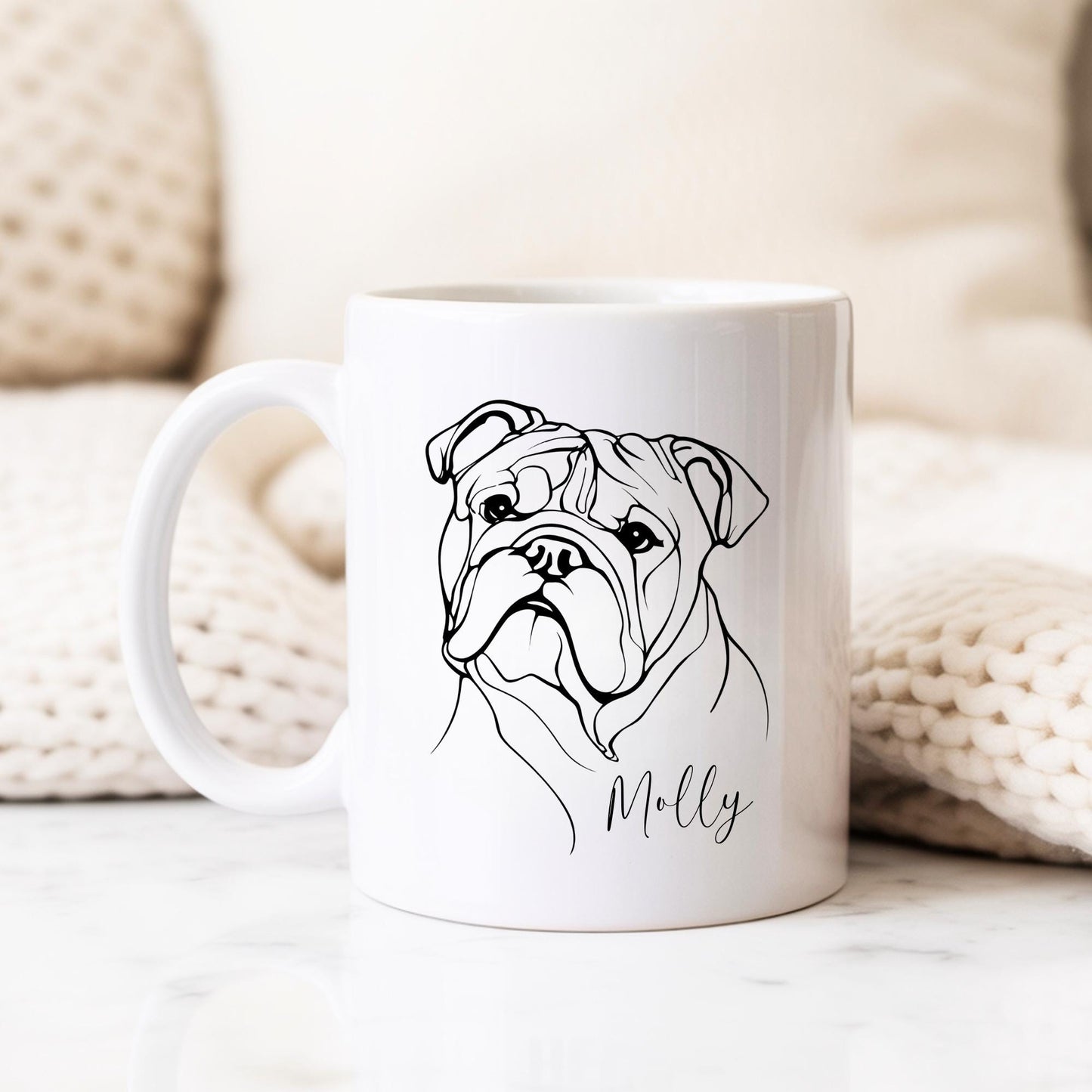 Bulldog Personalised Mug Line Art Dog Gift