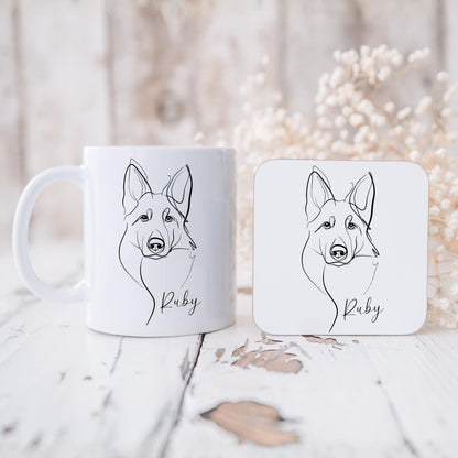 German Shepherd Personalised Mug Line Art Dog Gift