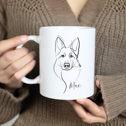 German Shepherd Personalised Mug Line Art Dog Gift