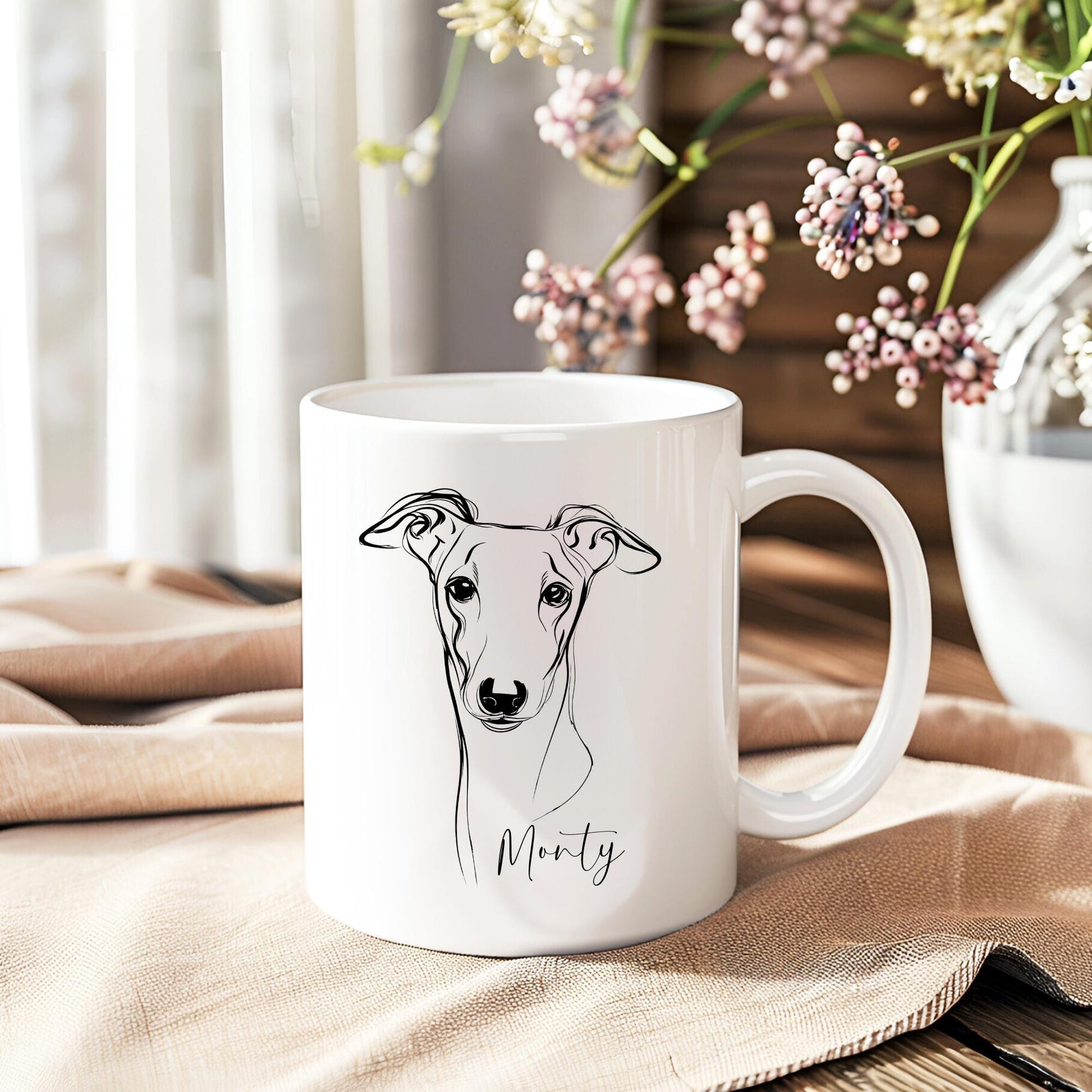 Greyhound Personalised Mug Line Art Dog Gift