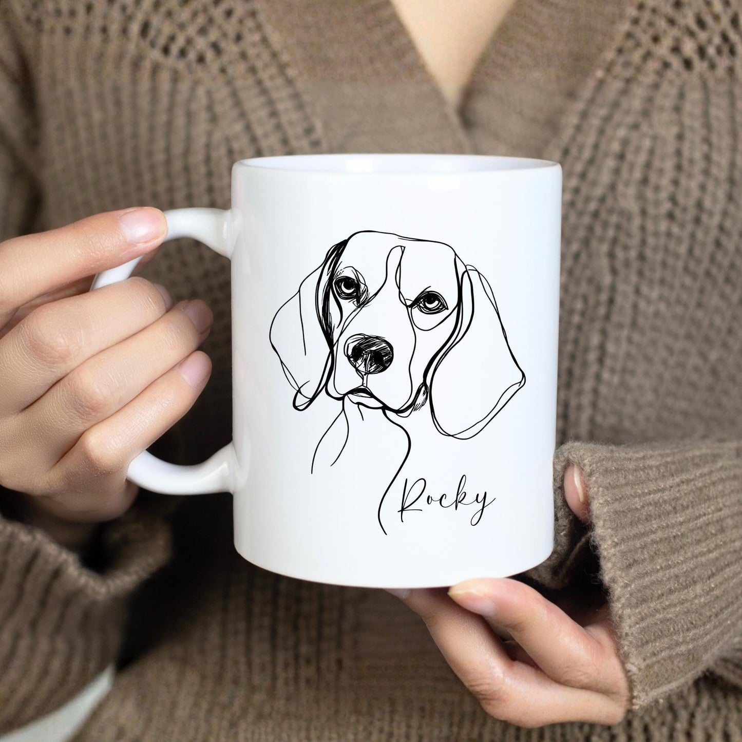 Beagle Personalised Mug Line Art Dog Gift