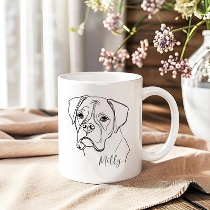 Boxer Personalised Mug Line Art Dog Gift