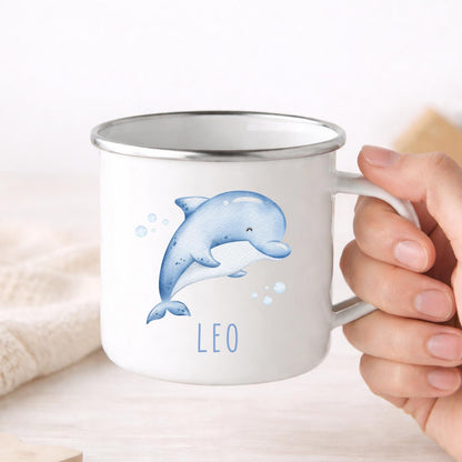 Personalised Children's Mug Sea Creature Enamel Kids Cup Gift