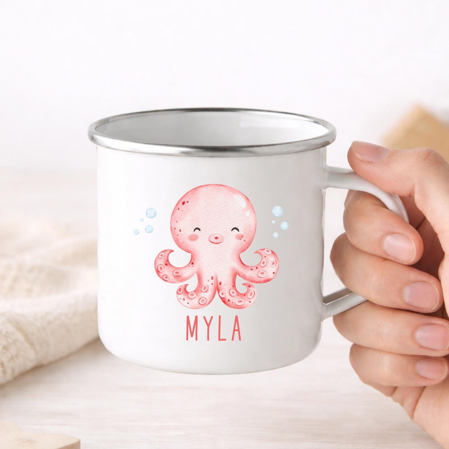 Personalised Children's Mug Sea Creature Enamel Kids Cup Gift