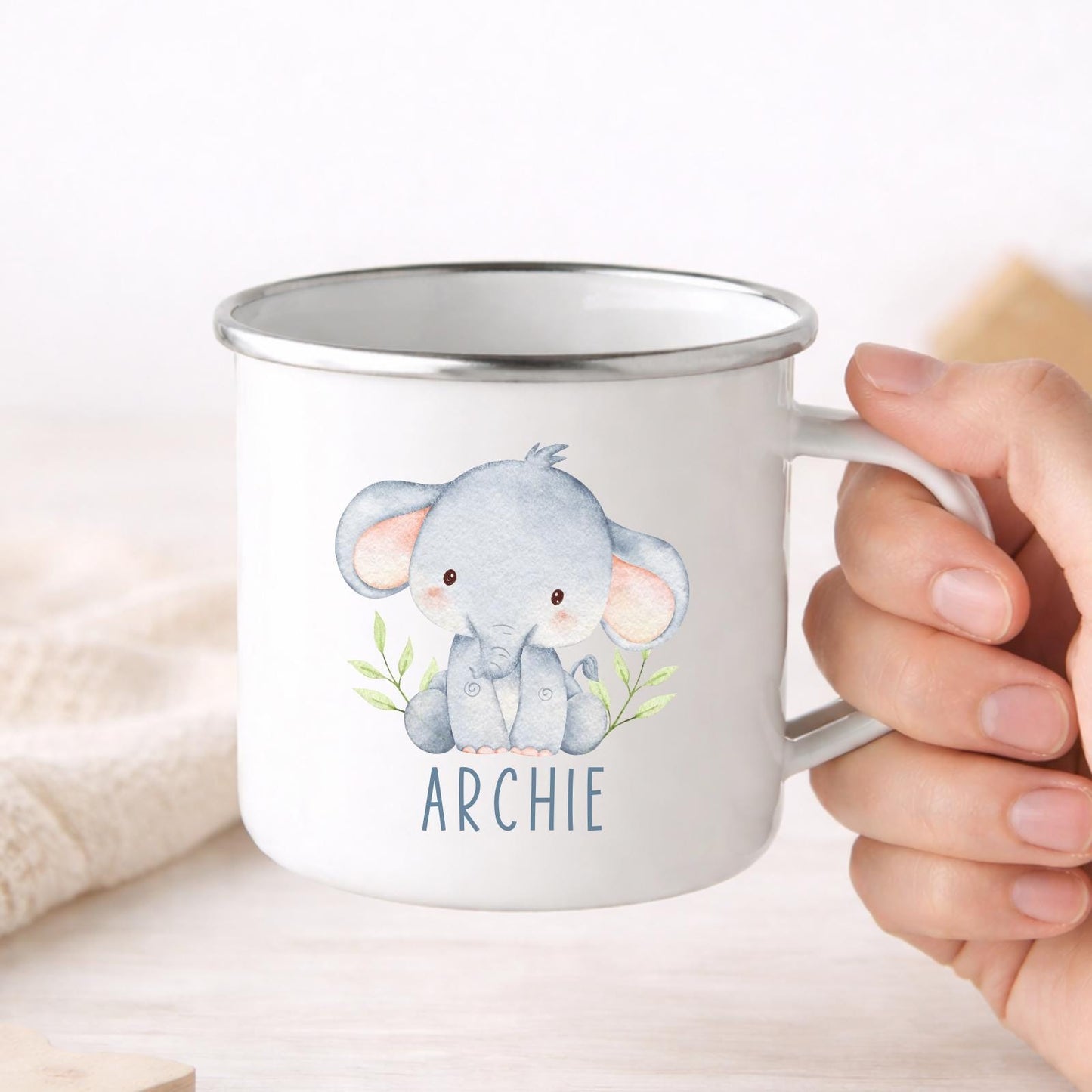 Personalised Children's Mug Safari Animals Enamel Kids Cup Gift