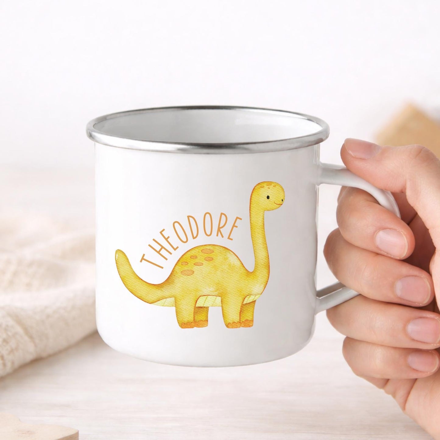 Personalised Children's Mug Dinosaur Enamel Kids Cup Gift