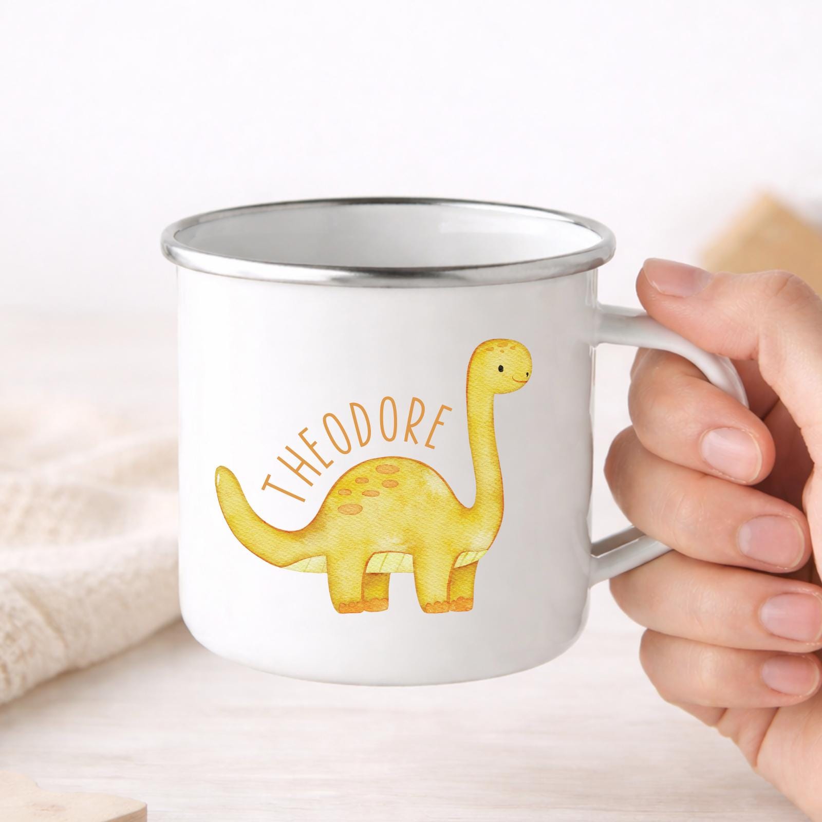 Personalised Children's Mug Dinosaur Enamel Kids Cup Gift