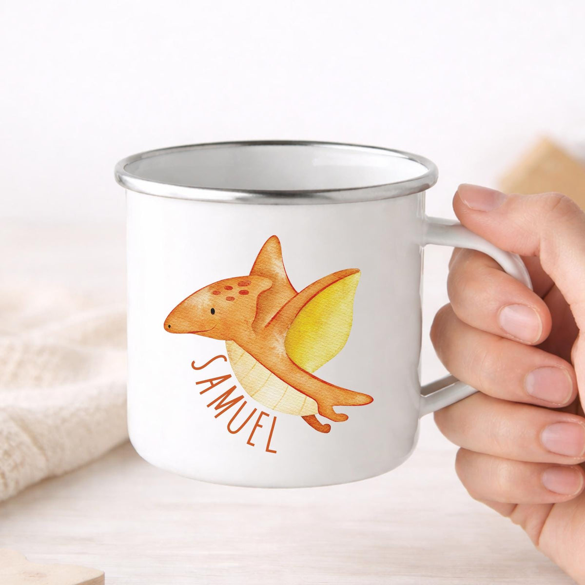 Personalised Children's Mug Dinosaur Enamel Kids Cup Gift