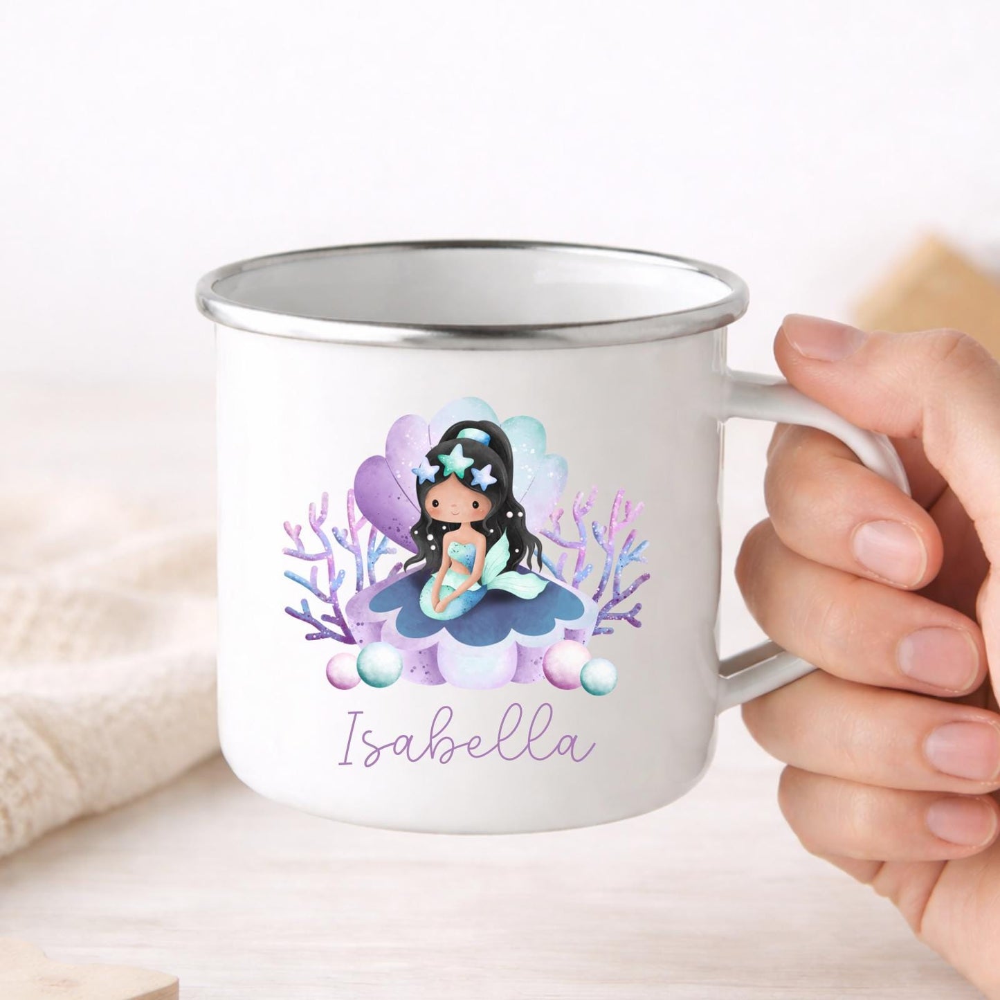Personalised Children's Mug Mermaids Enamel Girls Cup Gift