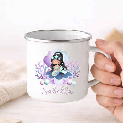 Personalised Children's Mug Mermaids Enamel Girls Cup Gift