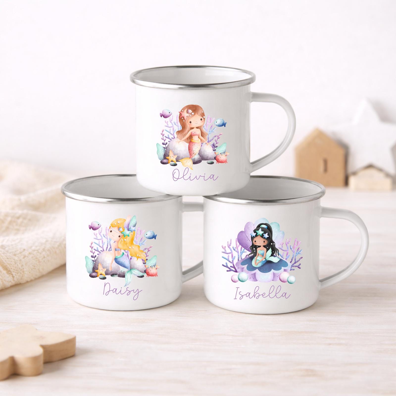 Personalised Children's Mug Mermaids Enamel Girls Cup Gift