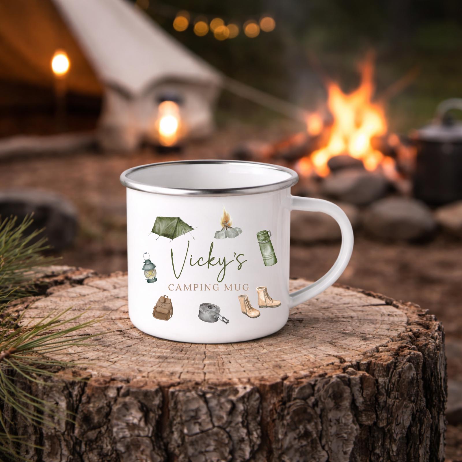 Personalised Camping Mug Enamel Camper Travel Gift