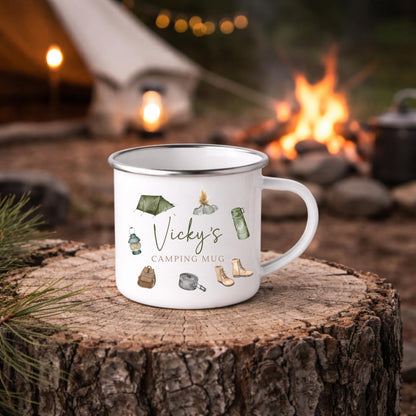 Personalised Camping Mug Enamel Camper Travel Gift