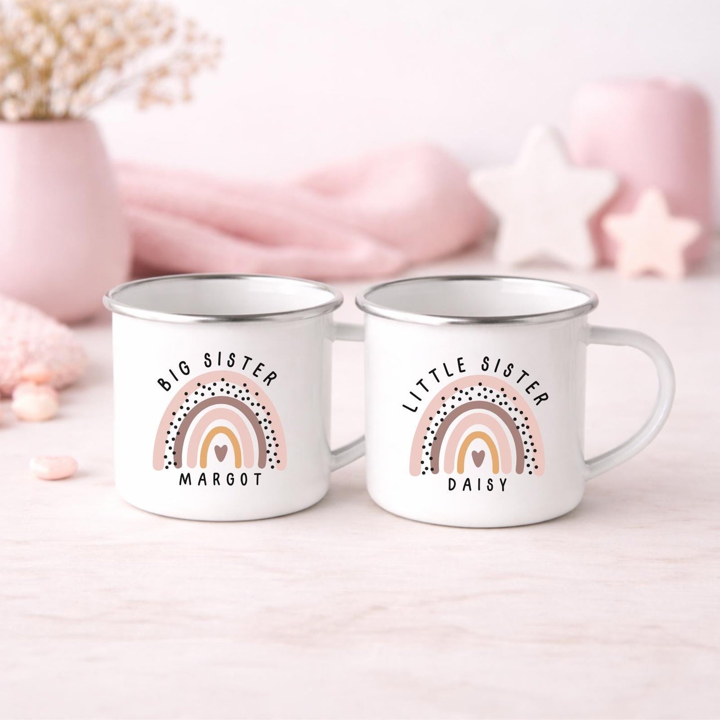 Personalised Children's Mug Big Little Sister Enamel Kids Cup Gift
