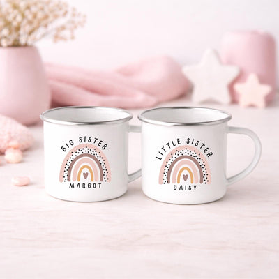 Personalised Children's Mug Big Little Sister Enamel Kids Cup Gift