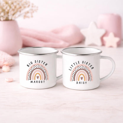 Personalised Children's Mug Big Little Sister Enamel Kids Cup Gift