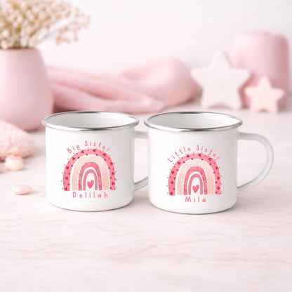 Personalised Children's Mug Big Little Sister Enamel Valentine's Cup Gift