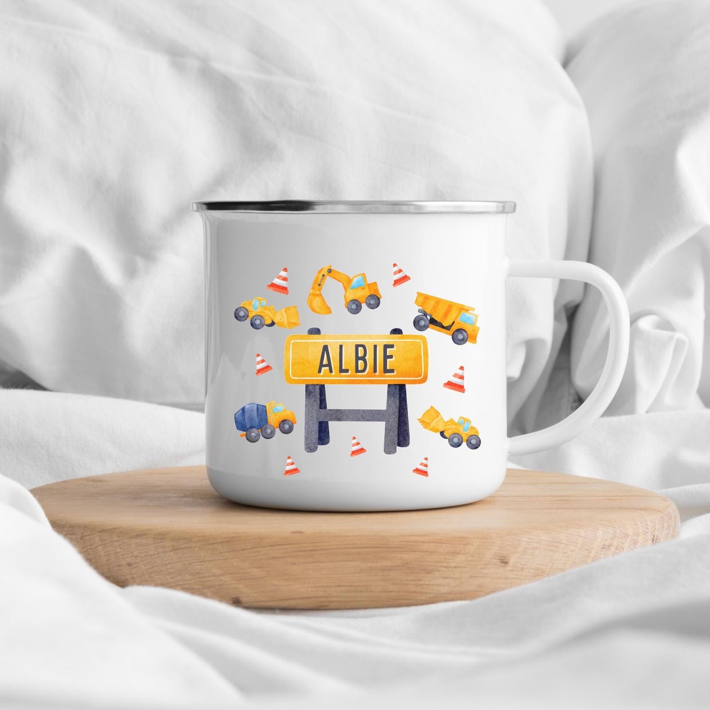Personalised Children's Mug Digger Kids Enamel Cup Gift