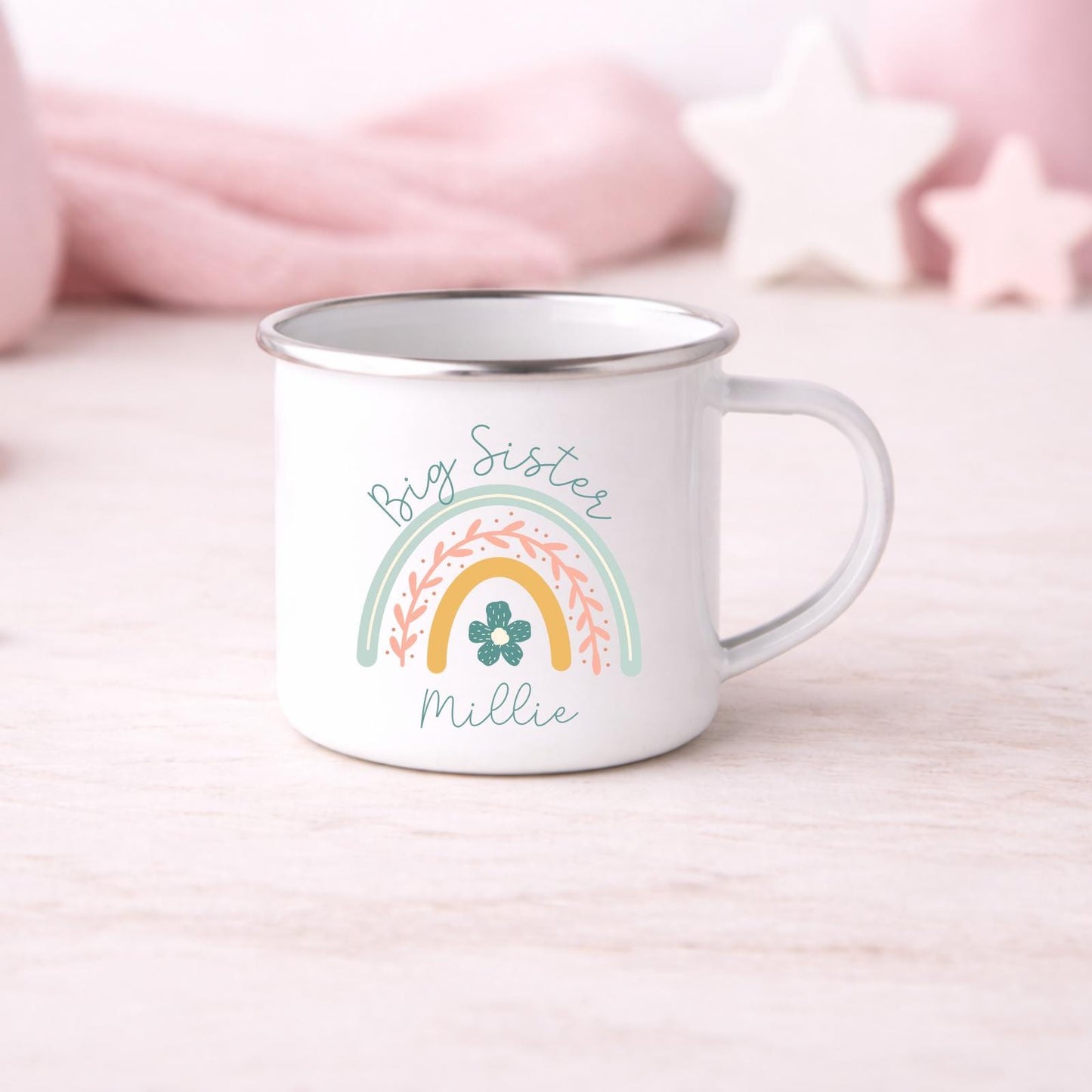 Personalised Children's Mug Big Little Sister Enamel Kids Cup Gift