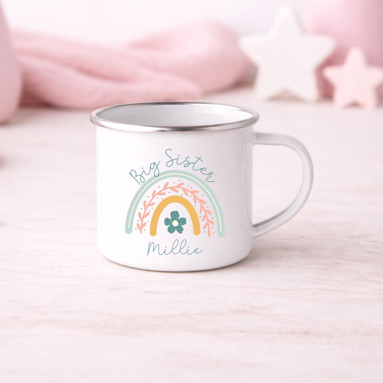 Personalised Children's Mug Big Little Sister Enamel Kids Cup Gift