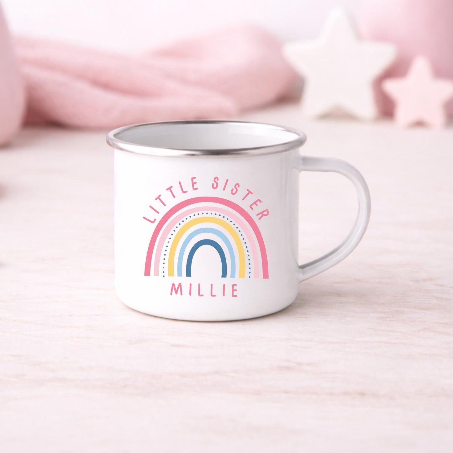 Personalised Children's Mug Big Little Sister Enamel Kids Cup Gift