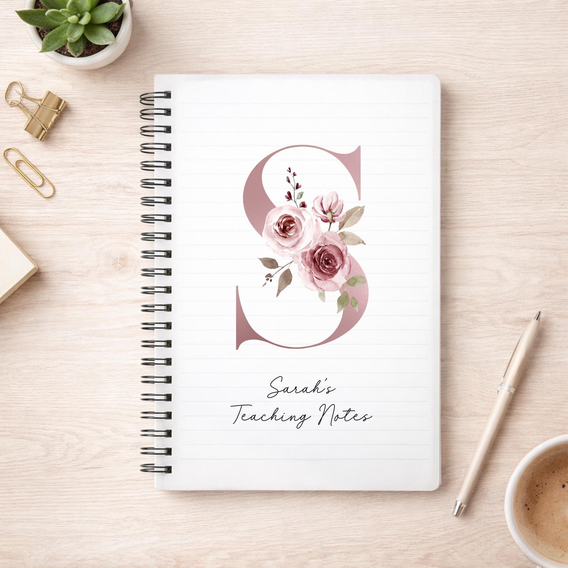 Personalised Notebook: Monogram Initial Floral Notepad Gift