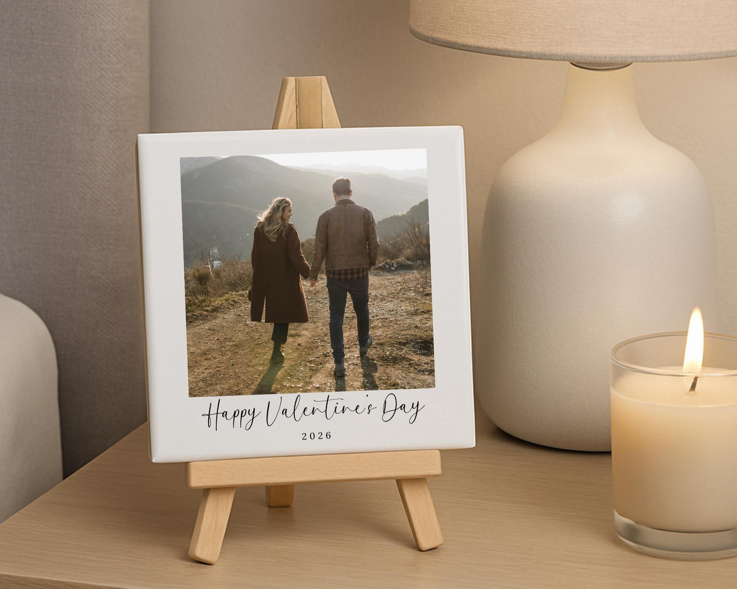 Personalised Valentine's Day Couple Ceramic Photo Tile With Text Gift