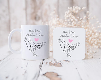 First Mother's Day Personalised Mug Holding Hands 2025 Mummy & Baby
