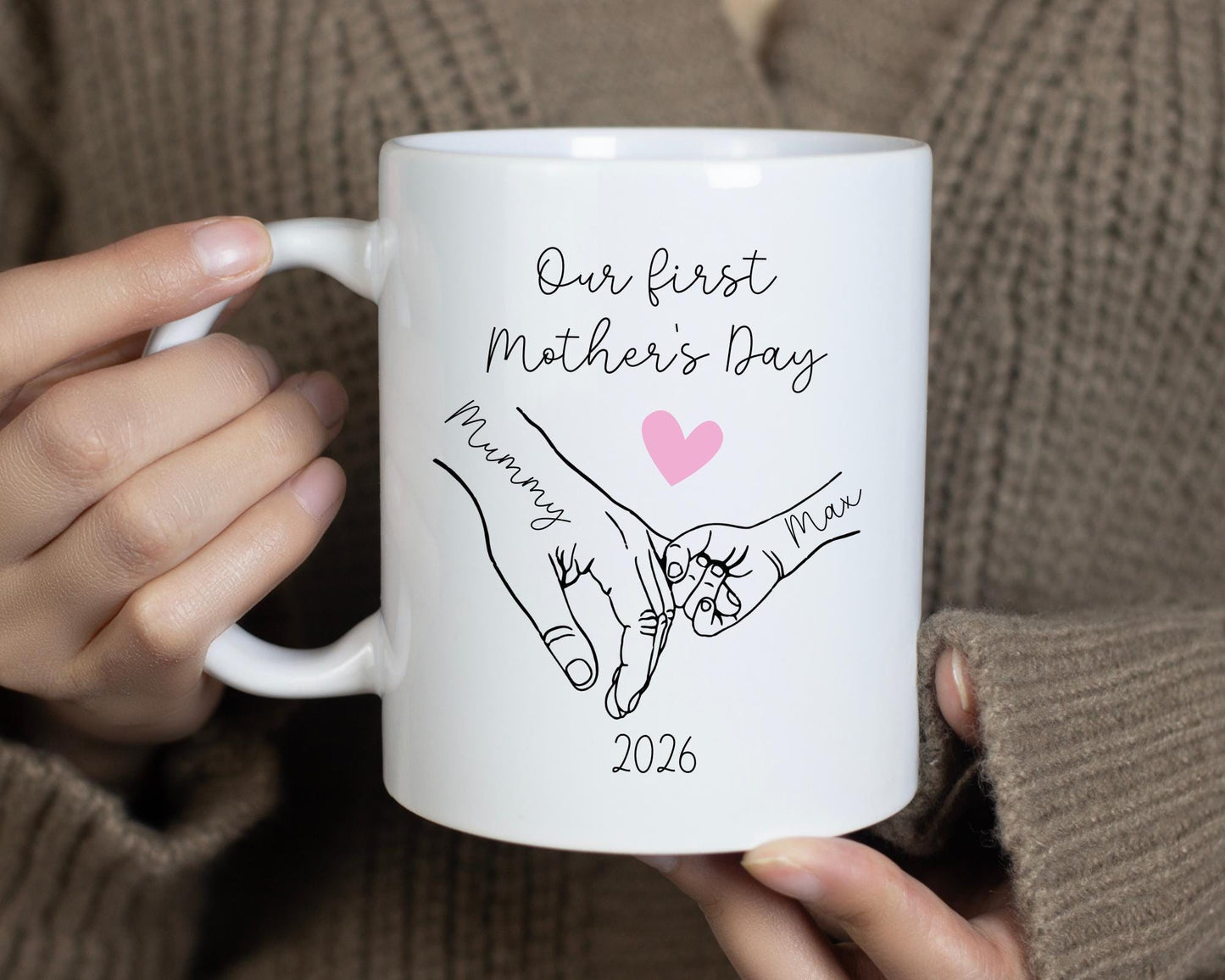 First Mother's Day Personalised Mug Holding Hands 2025 Mummy & Baby