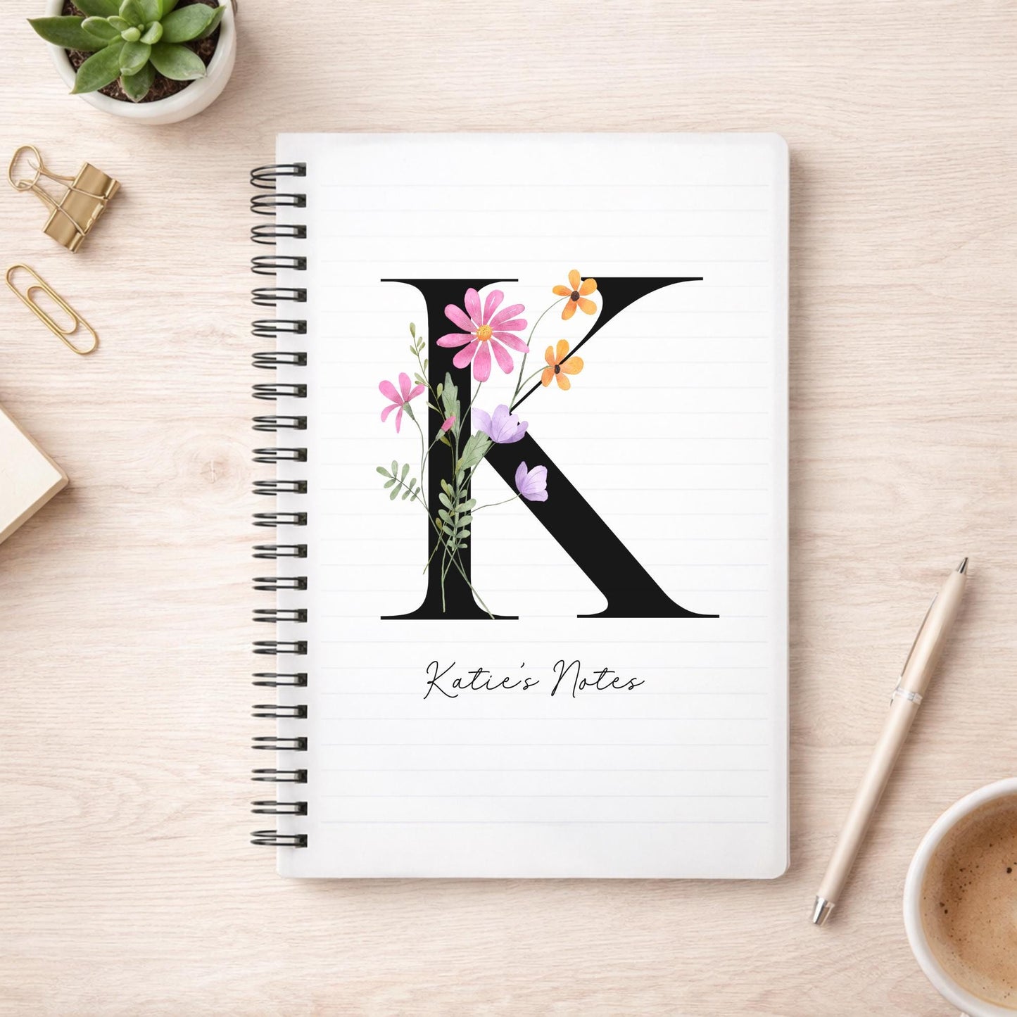 Personalised Notebook: Monogram Initial Floral Notepad Gift