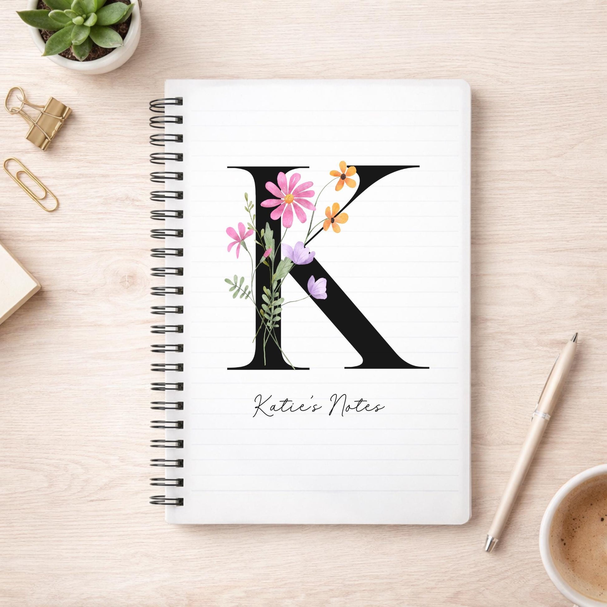 Personalised Notebook: Monogram Initial Floral Notepad Gift