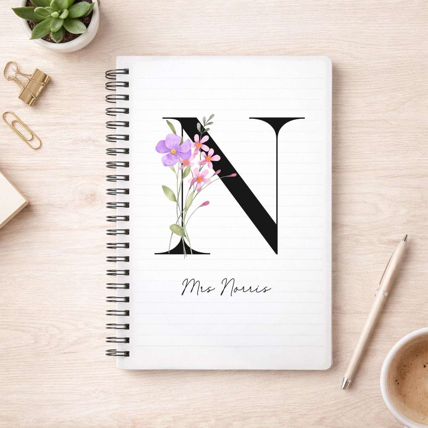 Personalised Notebook: Monogram Initial Floral Notepad Gift