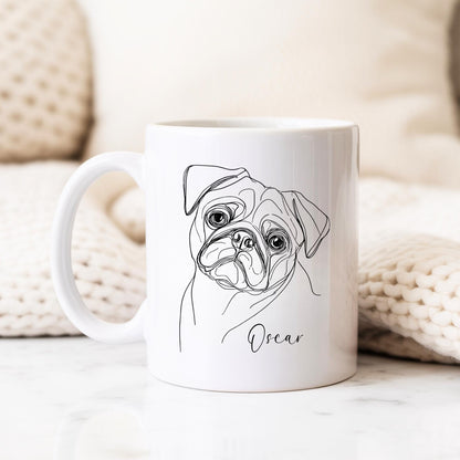 Pug Personalised Mug Line Art Dog Gift