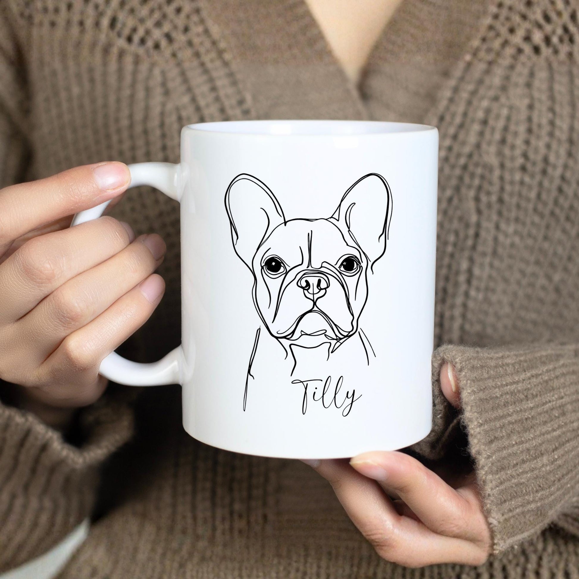 French Bulldog Personalised Mug Line Art Frenchie Dog Gift