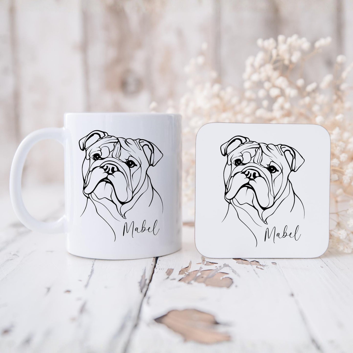 Bulldog Personalised Mug Line Art Dog Gift