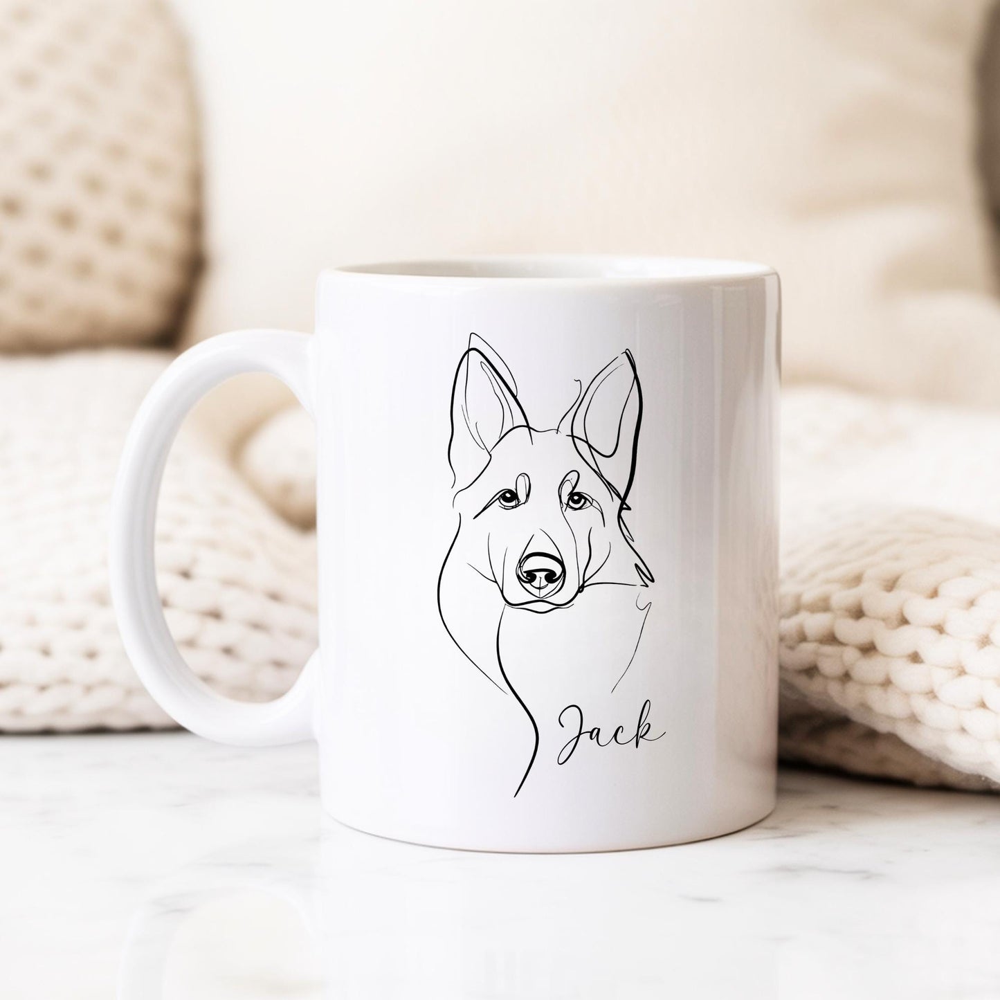 German Shepherd Personalised Mug Line Art Dog Gift
