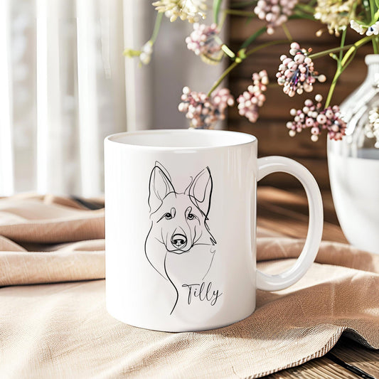 German Shepherd Personalised Mug Line Art Dog Gift