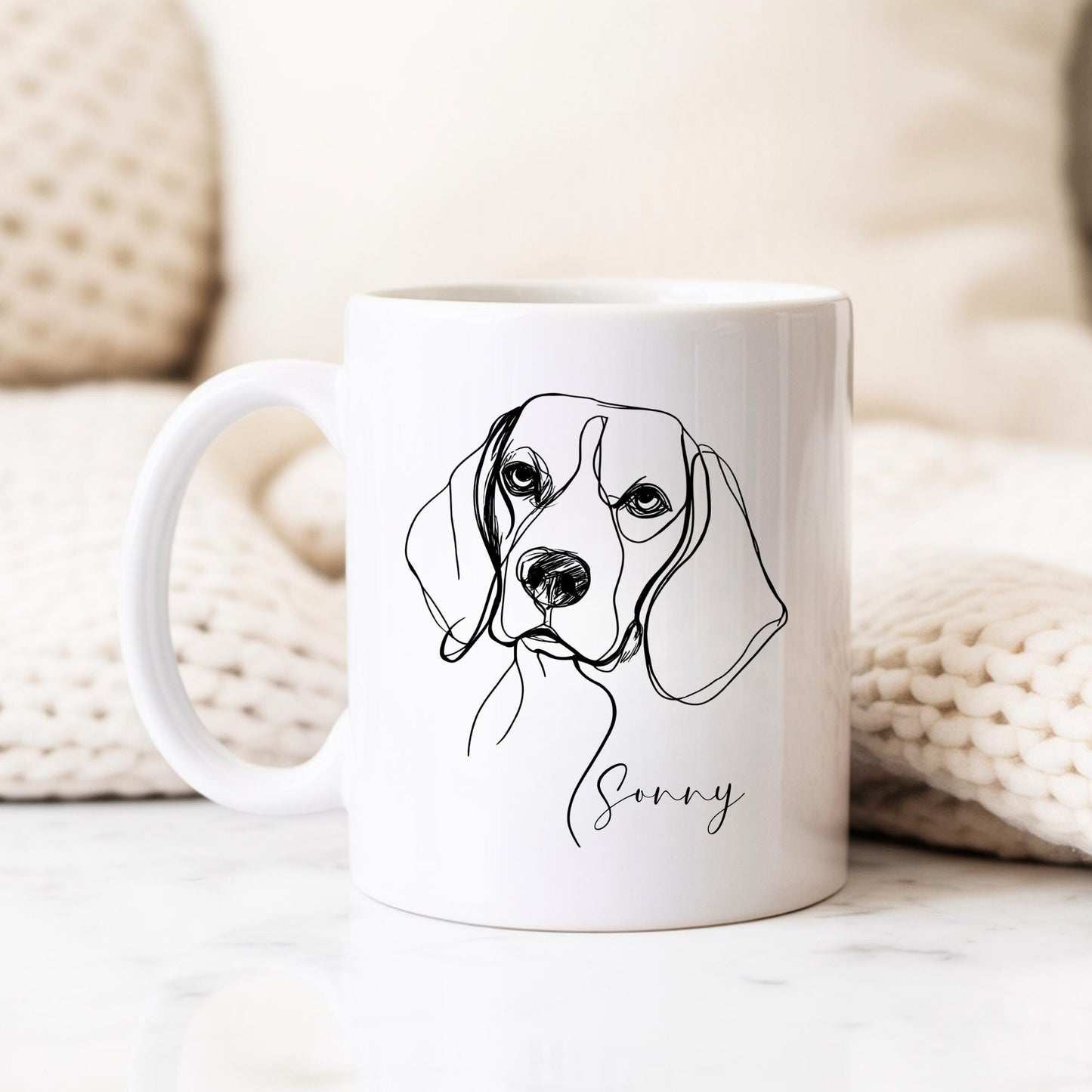 Beagle Personalised Mug Line Art Dog Gift