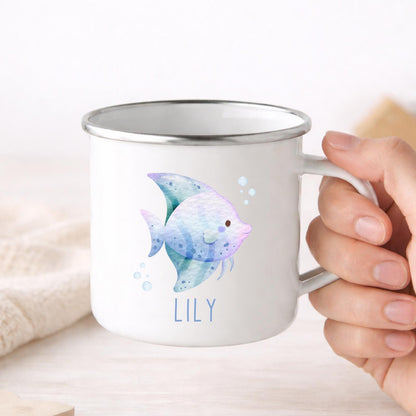 Personalised Children's Mug Sea Creature Enamel Kids Cup Gift