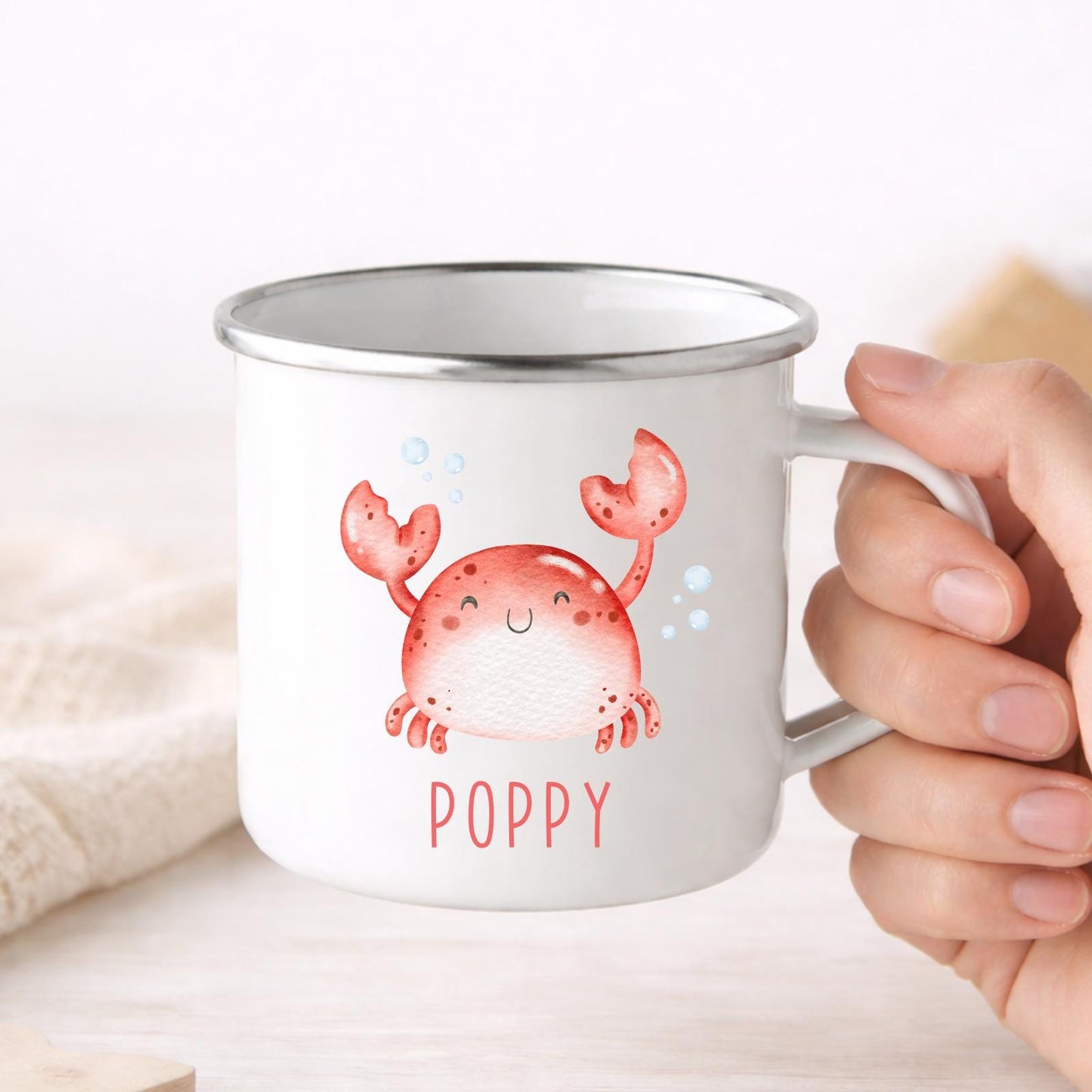 Personalised Children's Mug Sea Creature Enamel Kids Cup Gift