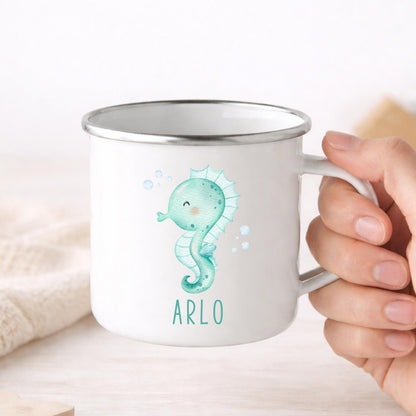 Personalised Children's Mug Sea Creature Enamel Kids Cup Gift